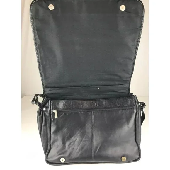 Wilsons Leather Unisex Black Inner Dividers Snap Crossbody Strap Messenger Bag - Picture 7 of 10